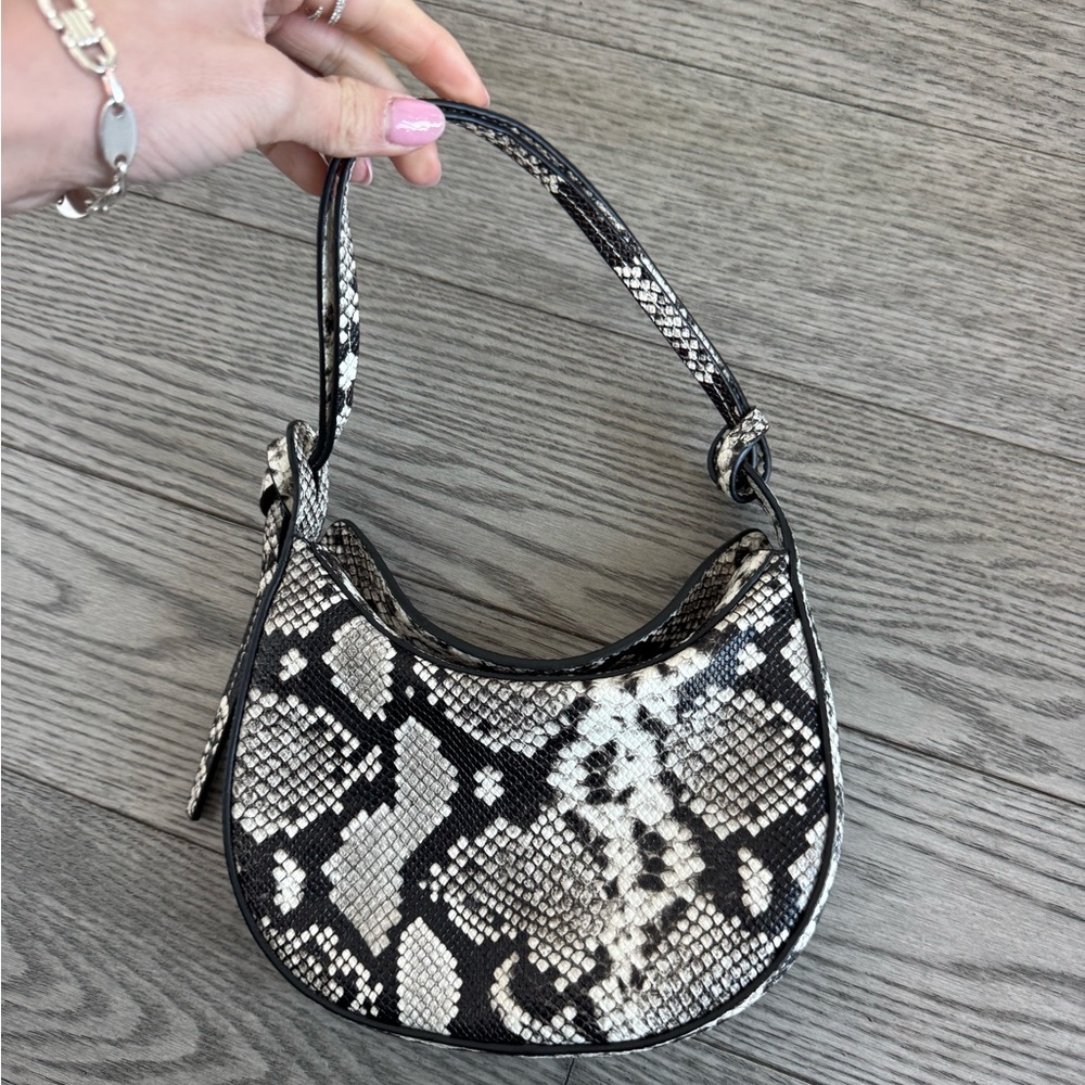 Reformation Black and White Snake Print Shoulder Bag